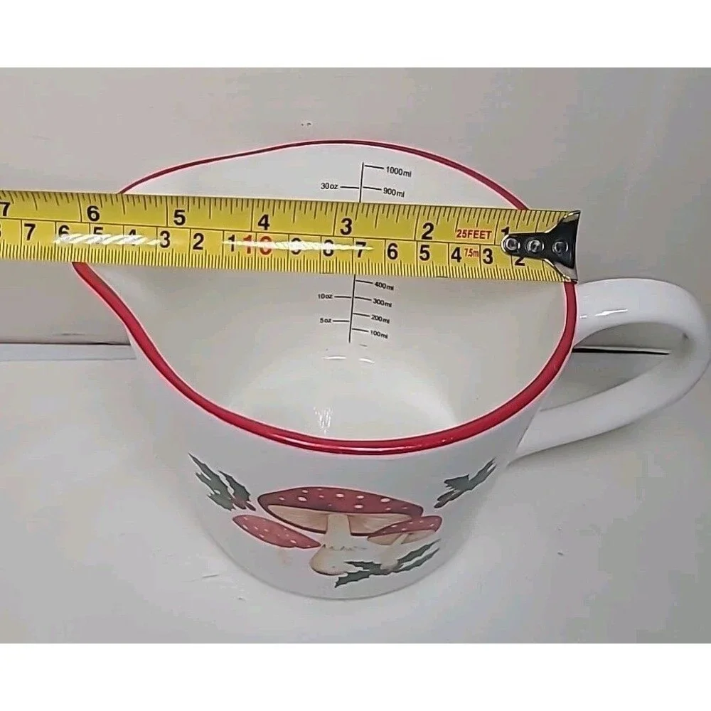 The Bake Shop Mushroom Holly Ceramic Liquid Pouring MEASURING CUP holiday